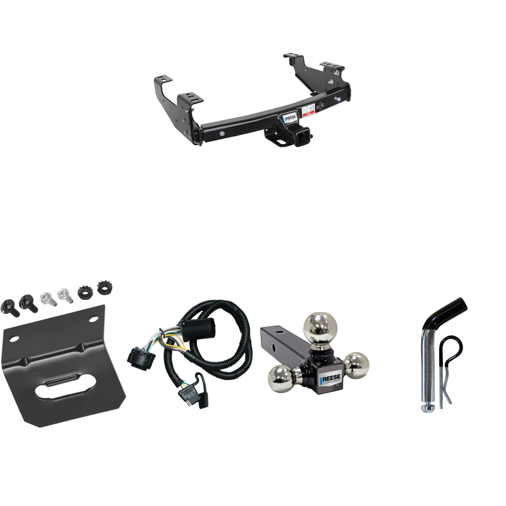 Fits 2007-2007 Chevrolet Silverado 1500 Trailer Hitch Tow PKG w/ 4-Flat Wiring Harness + Triple Ball Ball Mount 1-7/8" & 2" & 2-5/16" Trailer Balls + Pin/Clip + Wiring Bracket (For (Classic) Models) By Reese Towpower