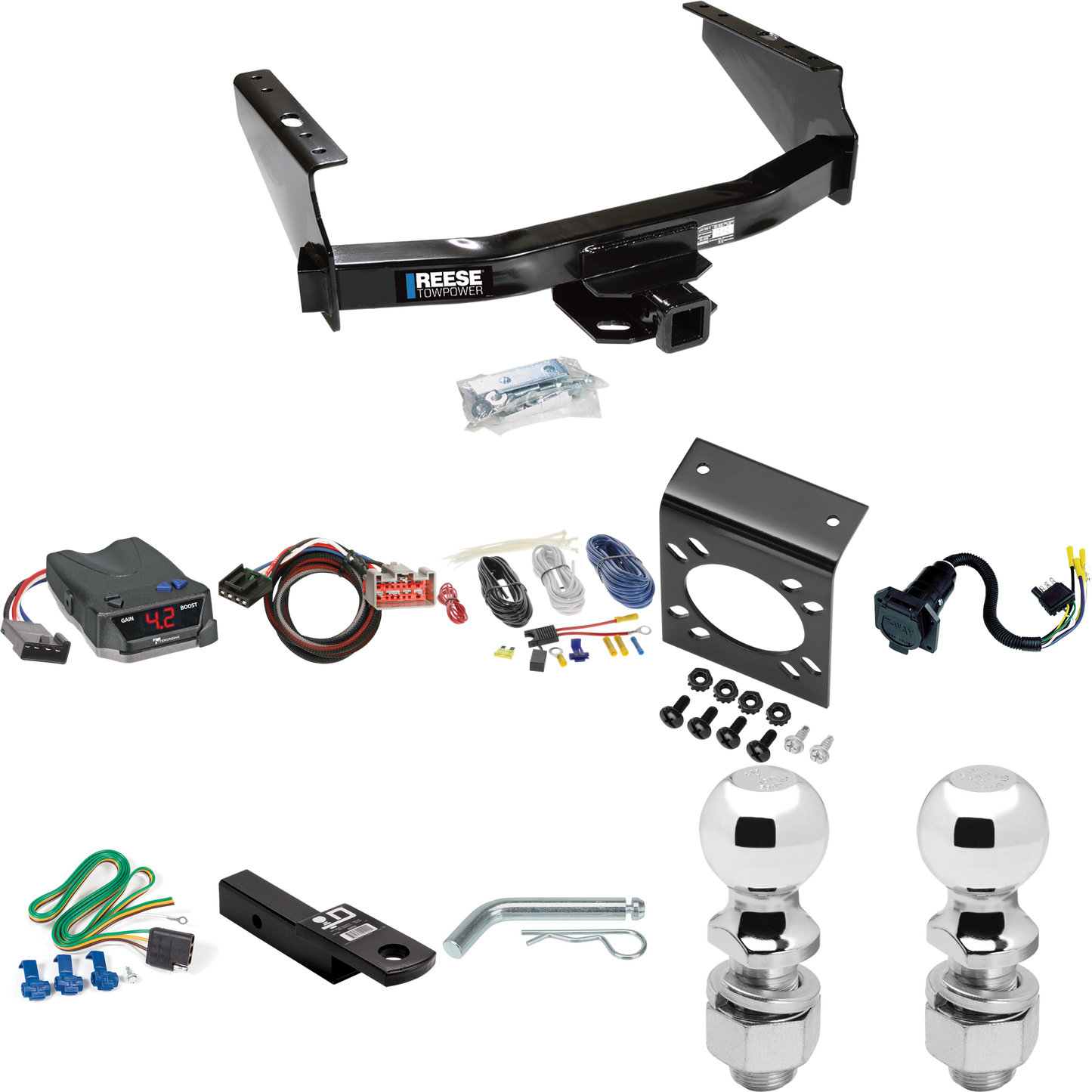 Fits 1999-2004 Ford F-350 Super Duty Trailer Hitch Tow PKG w/ Tekonsha BRAKE-EVN Brake Control + Plug & Play BC Adapter + 7-Way RV Wiring + 2" & 2-5/16" Ball & Drop Mount (Excludes: Cab & Chassis Models) By Reese Towpower