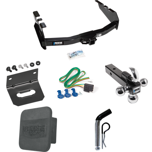 Fits 2003-2007 Chevrolet Silverado 1500 Trailer Hitch Tow PKG w/ 4-Flat Wiring Harness + Triple Ball Ball Mount 1-7/8" & 2" & 2-5/16" Trailer Balls w/ Tow Hook + Pin/Clip + Hitch Cover + Wiring Bracket (For (Classic) Models) By Reese Towpower