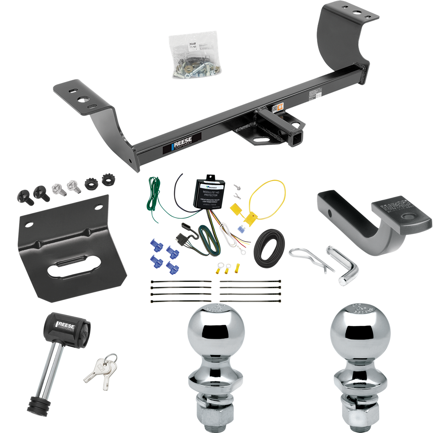 Se adapta al paquete de enganche de remolque Chrysler 300 2008-2010 con arnés de cableado de 4 planos + barra de tracción + bola de 1-7/8" + bola de 2" + soporte de cableado + bloqueo de enganche de Reese Towpower