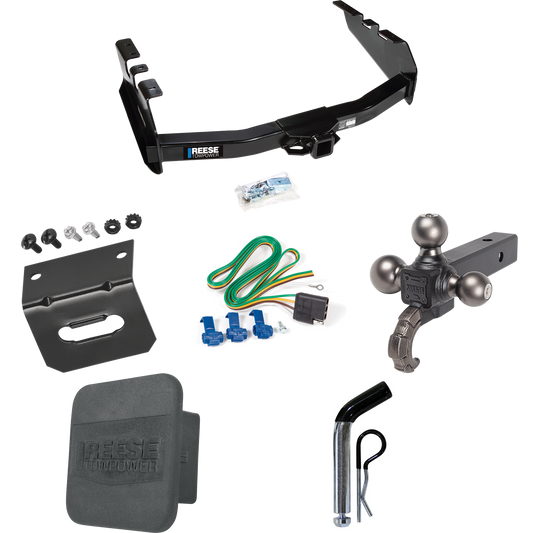 Fits 1999-2004 Chevrolet Silverado 2500 Trailer Hitch Tow PKG w/ 4-Flat Wiring Harness + Triple Ball Ball Mount 1-7/8" & 2" & 2-5/16" Trailer Balls w/ Tow Hook + Pin/Clip + Hitch Cover + Wiring Bracket By Reese Towpower