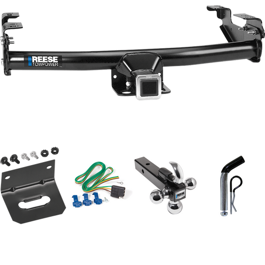 Fits 1977-1993 Dodge D150 Trailer Hitch Tow PKG w/ 4-Flat Wiring Harness + Triple Ball Ball Mount 1-7/8" & 2" & 2-5/16" Trailer Balls w/ Tow Hook + Pin/Clip + Wiring Bracket By Reese Towpower