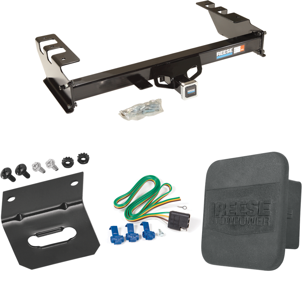 Se adapta al paquete de enganche de remolque GMC Sierra 1500 HD 2001-2003 con arnés de cableado de 4 planos + soporte de cableado + cubierta de enganche de Reese Towpower