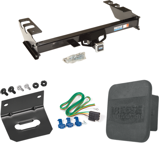 Se adapta al paquete de enganche de remolque GMC Sierra 1500 HD 2001-2003 con arnés de cableado de 4 planos + soporte de cableado + cubierta de enganche de Reese Towpower