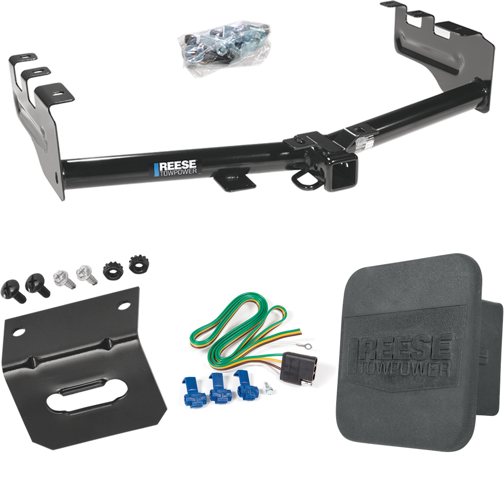 Fits 2001-2003 Chevrolet Silverado 1500 HD Trailer Hitch Tow PKG w/ 4-Flat Wiring Harness + Wiring Bracket + Hitch Cover By Reese Towpower