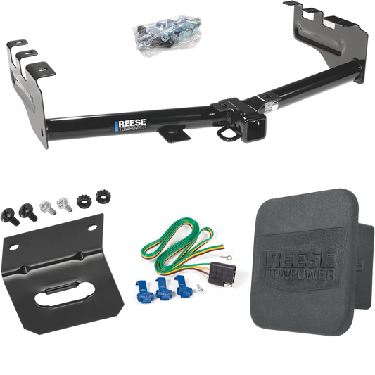 Fits 2001-2003 Chevrolet Silverado 1500 HD Trailer Hitch Tow PKG w/ 4-Flat Wiring Harness + Wiring Bracket + Hitch Cover By Reese Towpower