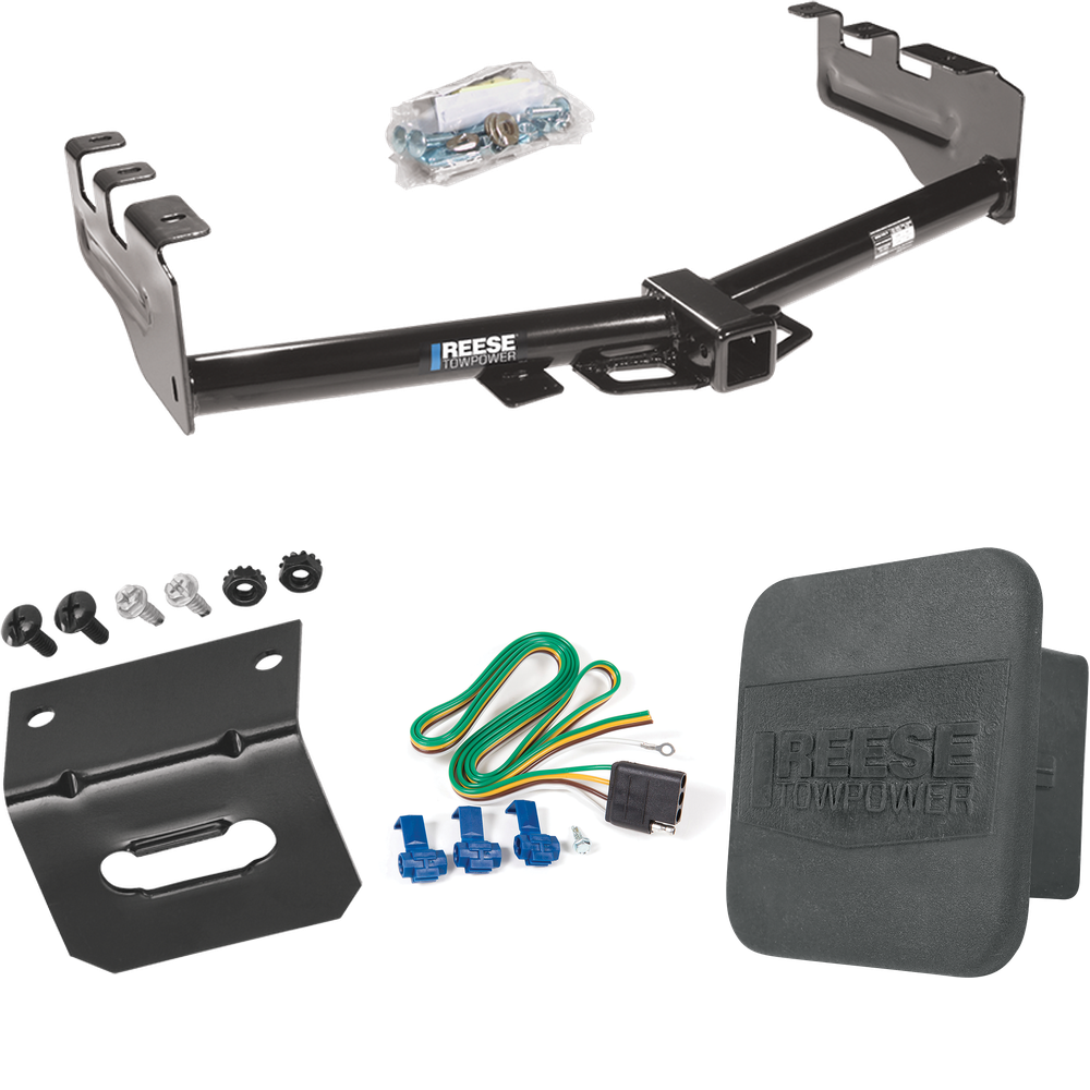 Fits 1999-2002 Chevrolet Silverado 1500 Trailer Hitch Tow PKG w/ 4-Flat Wiring Harness + Wiring Bracket + Hitch Cover By Reese Towpower