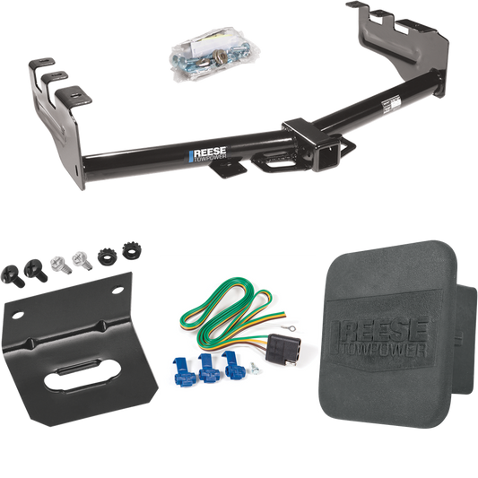 Fits 1999-2002 Chevrolet Silverado 1500 Trailer Hitch Tow PKG w/ 4-Flat Wiring Harness + Wiring Bracket + Hitch Cover By Reese Towpower