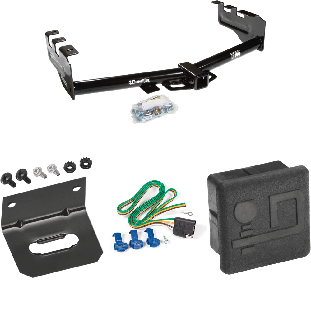 Fits 2003-2007 GMC Sierra 1500 Trailer Hitch Tow PKG w/ 4-Flat Wiring Harness + Wiring Bracket + Hitch Cover (For (Classic) Models) By Draw-Tite