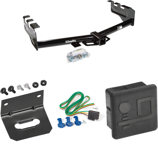 Fits 2003-2007 GMC Sierra 1500 Trailer Hitch Tow PKG w/ 4-Flat Wiring Harness + Wiring Bracket + Hitch Cover (For (Classic) Models) By Draw-Tite