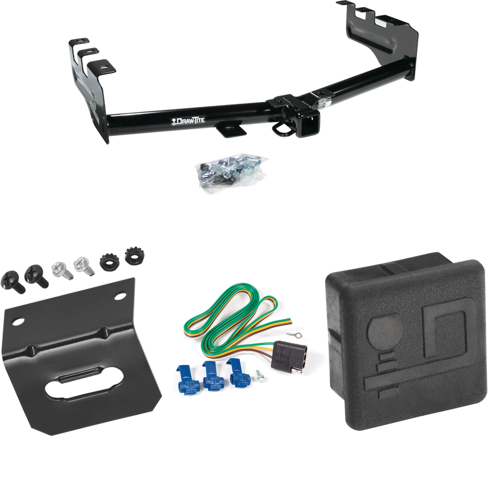 Se adapta al paquete de enganche de remolque Chevrolet Silverado 2500 1999-2004 con arnés de cableado plano de 4 + soporte de cableado + cubierta de enganche de Draw-Tite