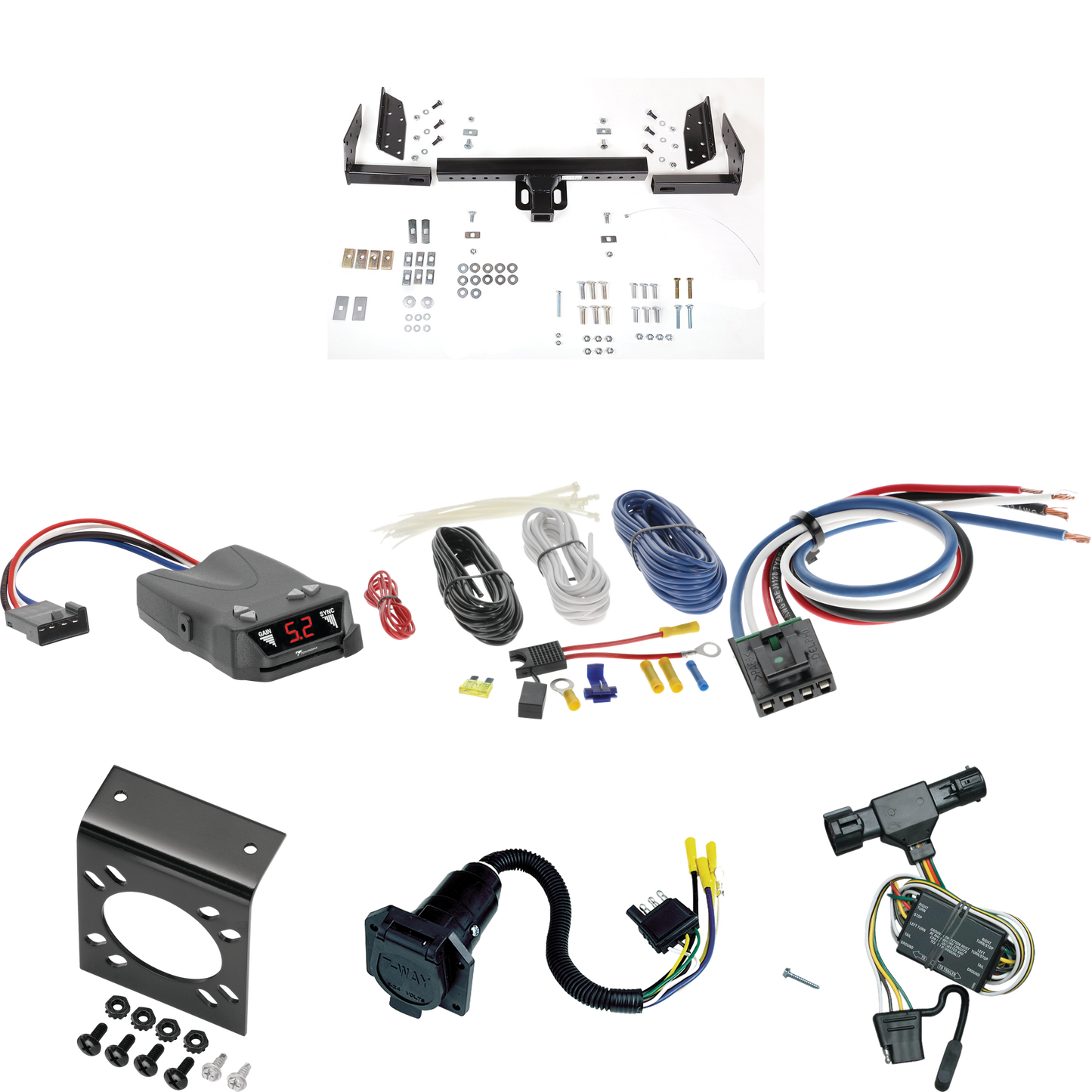 Fits 1993-1997 Ford Ranger Trailer Hitch Tow PKG w/ Tekonsha Brakeman IV Brake Control + Generic BC Wiring Adapter + 7-Way RV Wiring (Excludes: w/Rear Fascia Models) By Reese Towpower