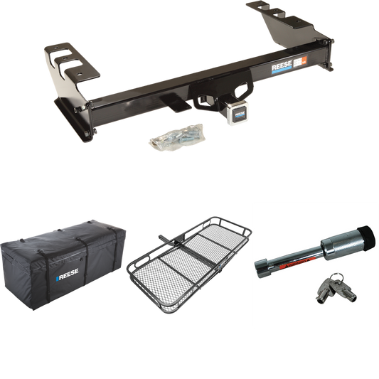 Se adapta al paquete de remolque con enganche para remolque Chevrolet Silverado 1500 HD 2005-2007 con transportador de carga de 60" x 24" + bolsa de carga + bloqueo de enganche de Reese Towpower