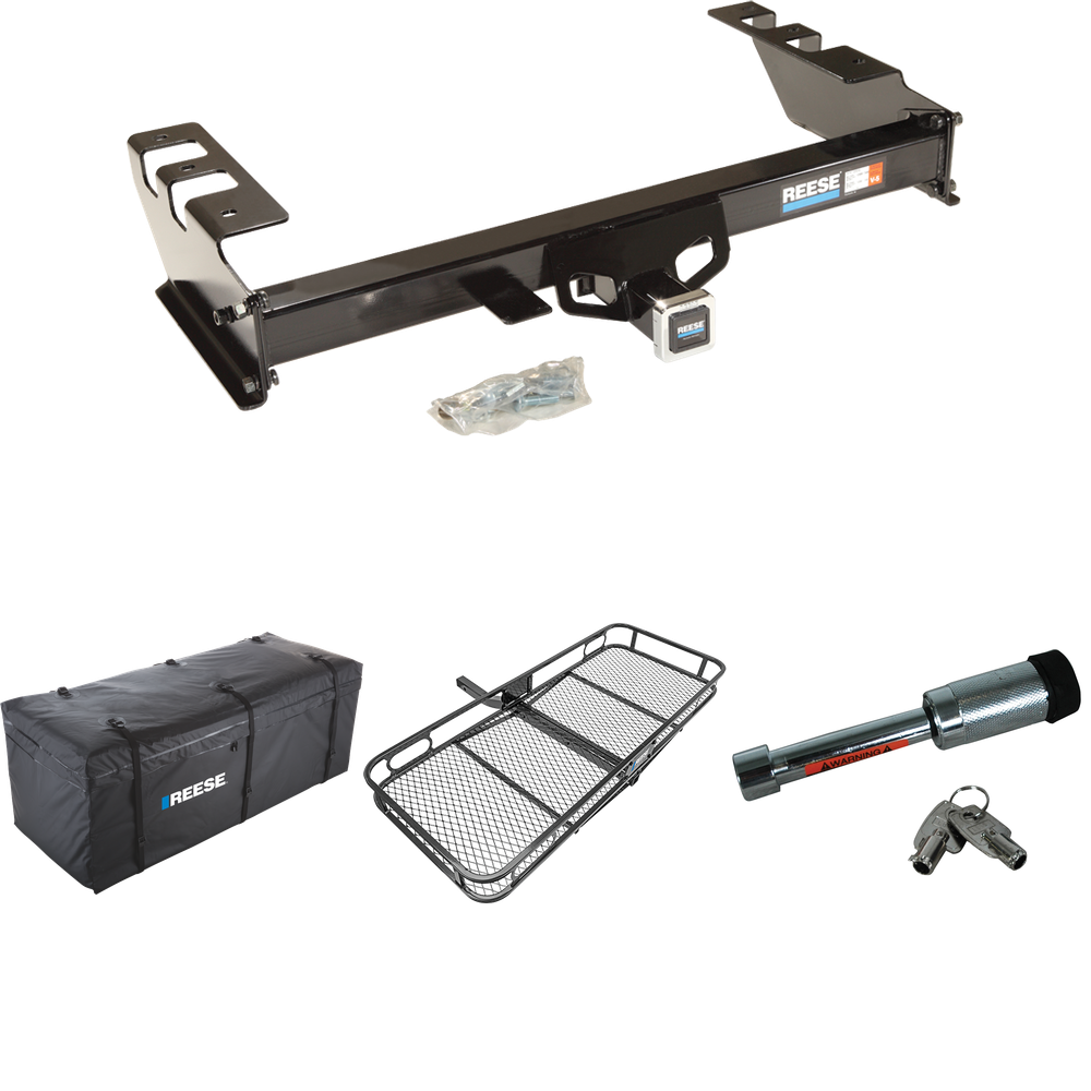 Fits 2003-2007 GMC Sierra 1500 Trailer Hitch Tow PKG w/ 60" x 24" Cargo Carrier + Cargo Bag + Hitch Lock (For (Classic) Models) By Reese Towpower