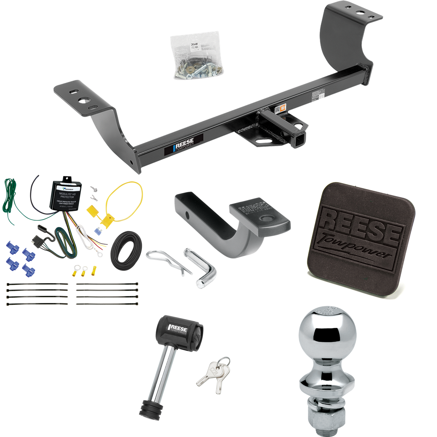 Fits 2008-2010 Chrysler 300 Trailer Hitch Tow PKG w/ 4-Flat Wiring Harness + Draw-Bar + 1-7/8" Ball + Hitch Cover + Hitch Lock By Reese Towpower