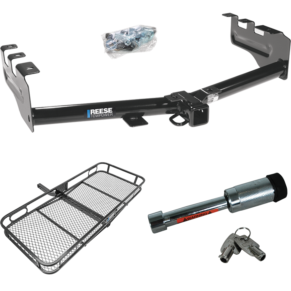 Fits 1999-2002 Chevrolet Silverado 1500 Trailer Hitch Tow PKG w/ 60" x 24" Cargo Carrier + Hitch Lock By Reese Towpower