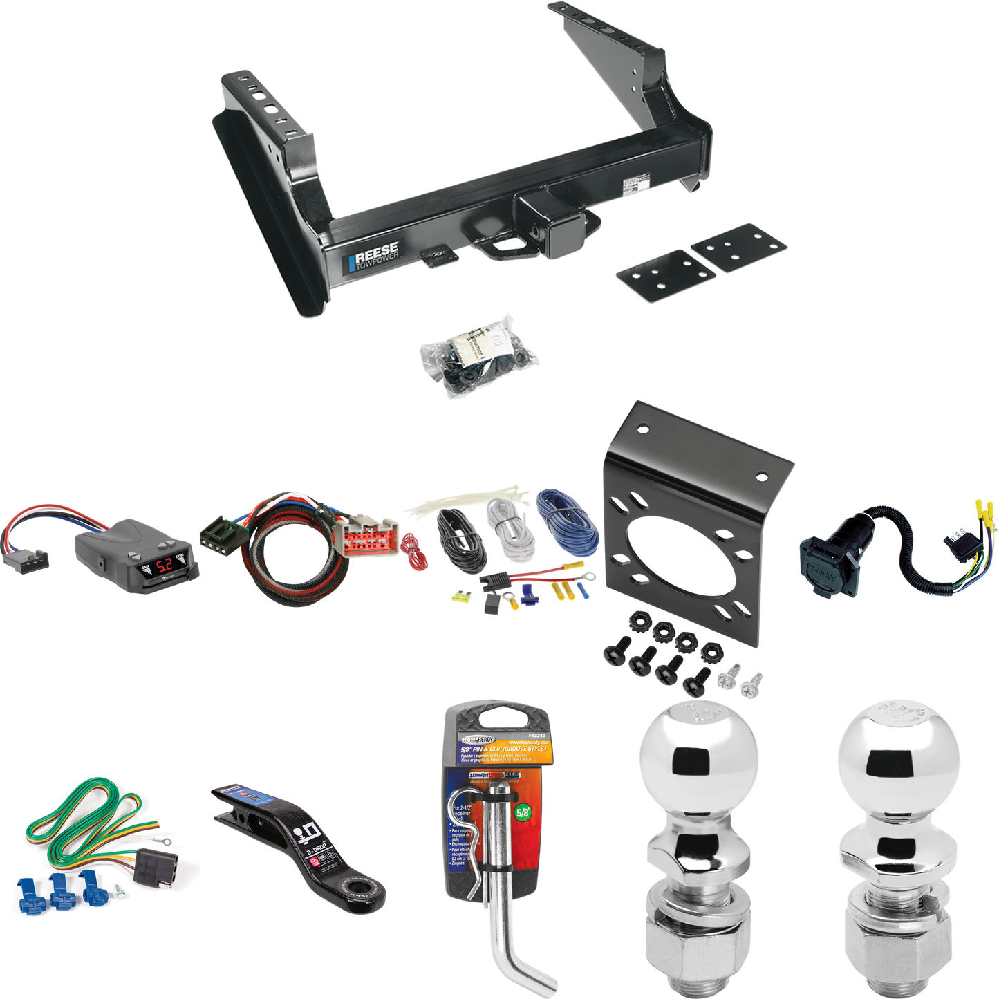 Fits 2021-2023 Ford F-450 Super Duty Trailer Hitch Tow PKG w/ Tekonsha Brakeman IV Brake Control + Plug & Play BC Adapter + 7-Way RV Wiring + 2" & 2-5/16" Ball & Drop Mount (Excludes: Cab & Chassis Models) By Reese Towpower