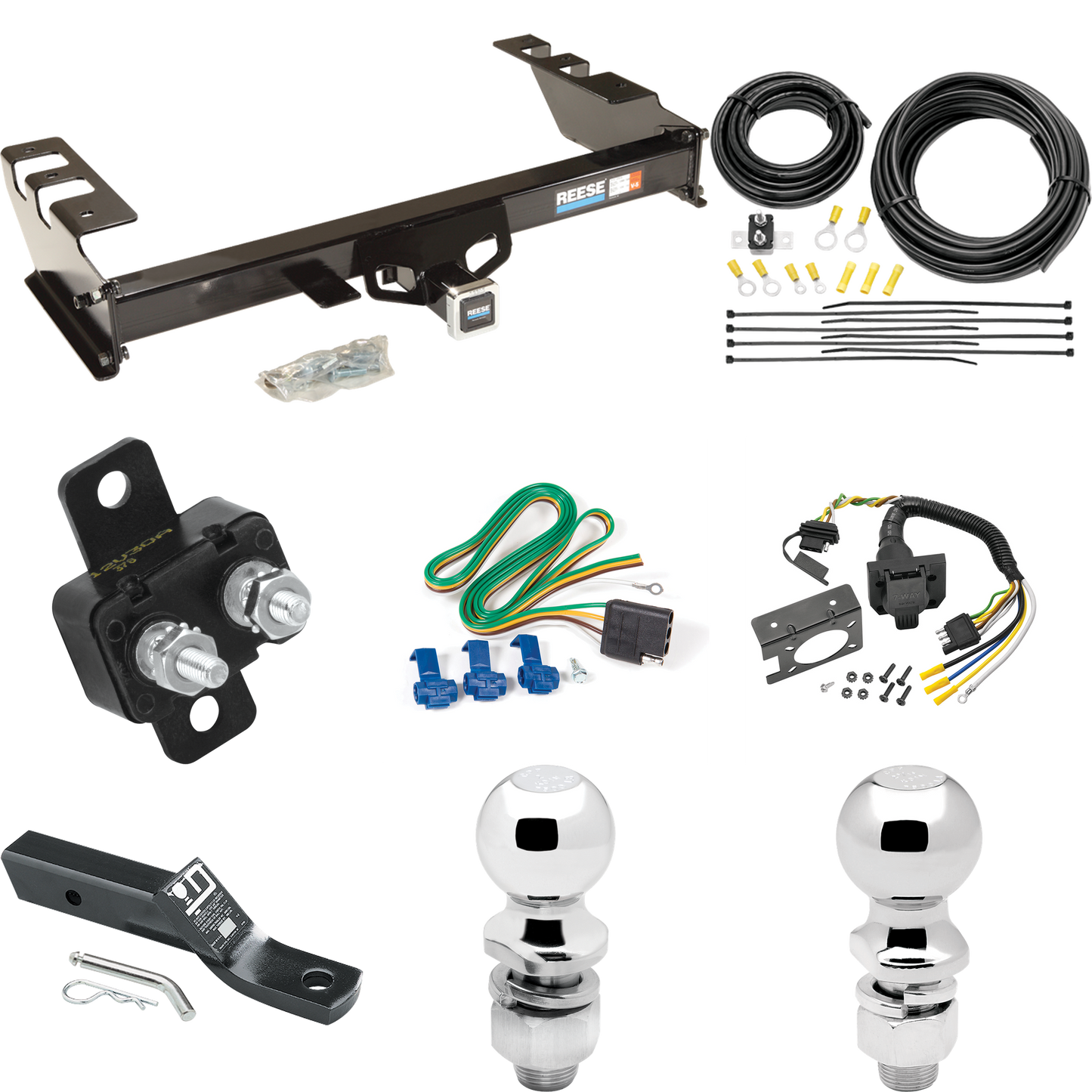 Fits 1999-2002 GMC Sierra 1500 Trailer Hitch Tow PKG w/ 7-Way RV Wiring + 2" & 2-5/16" Ball + Drop Mount By Reese Towpower