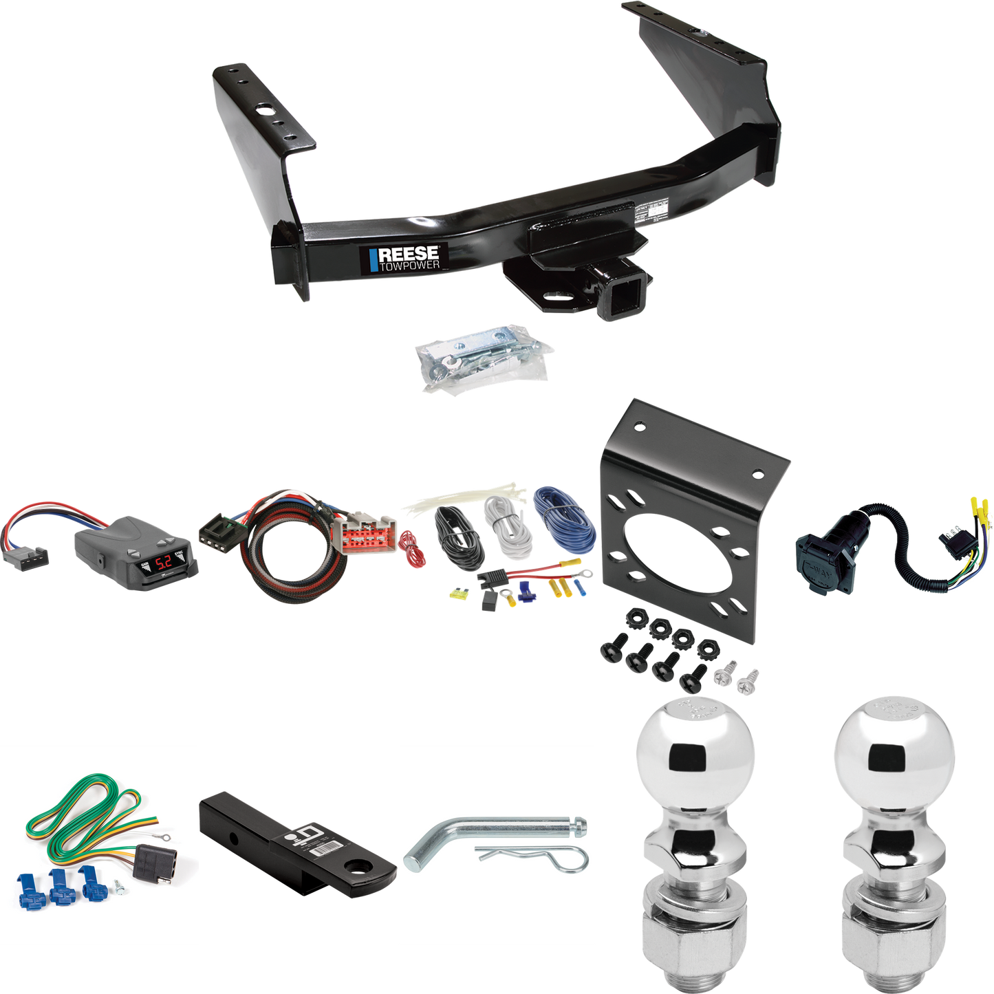 Fits 1999-2004 Ford F-350 Super Duty Trailer Hitch Tow PKG w/ Tekonsha Brakeman IV Brake Control + Plug & Play BC Adapter + 7-Way RV Wiring + 2" & 2-5/16" Ball & Drop Mount (Excludes: Cab & Chassis Models) By Reese Towpower