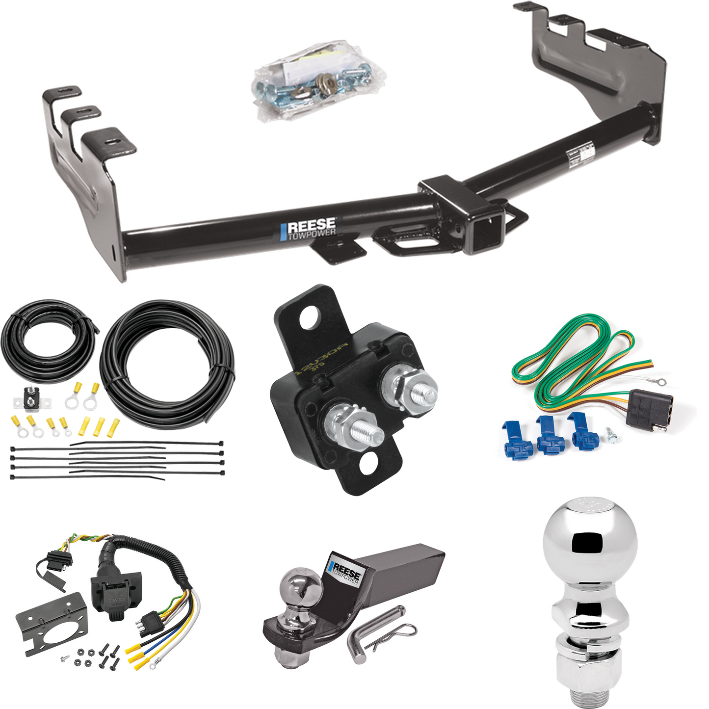 Fits 1999-2002 Chevrolet Silverado 2500 Trailer Hitch Tow PKG w/ 7-Way RV Wiring + 2" & 2-5/16" Ball + Drop Mount By Reese Towpower