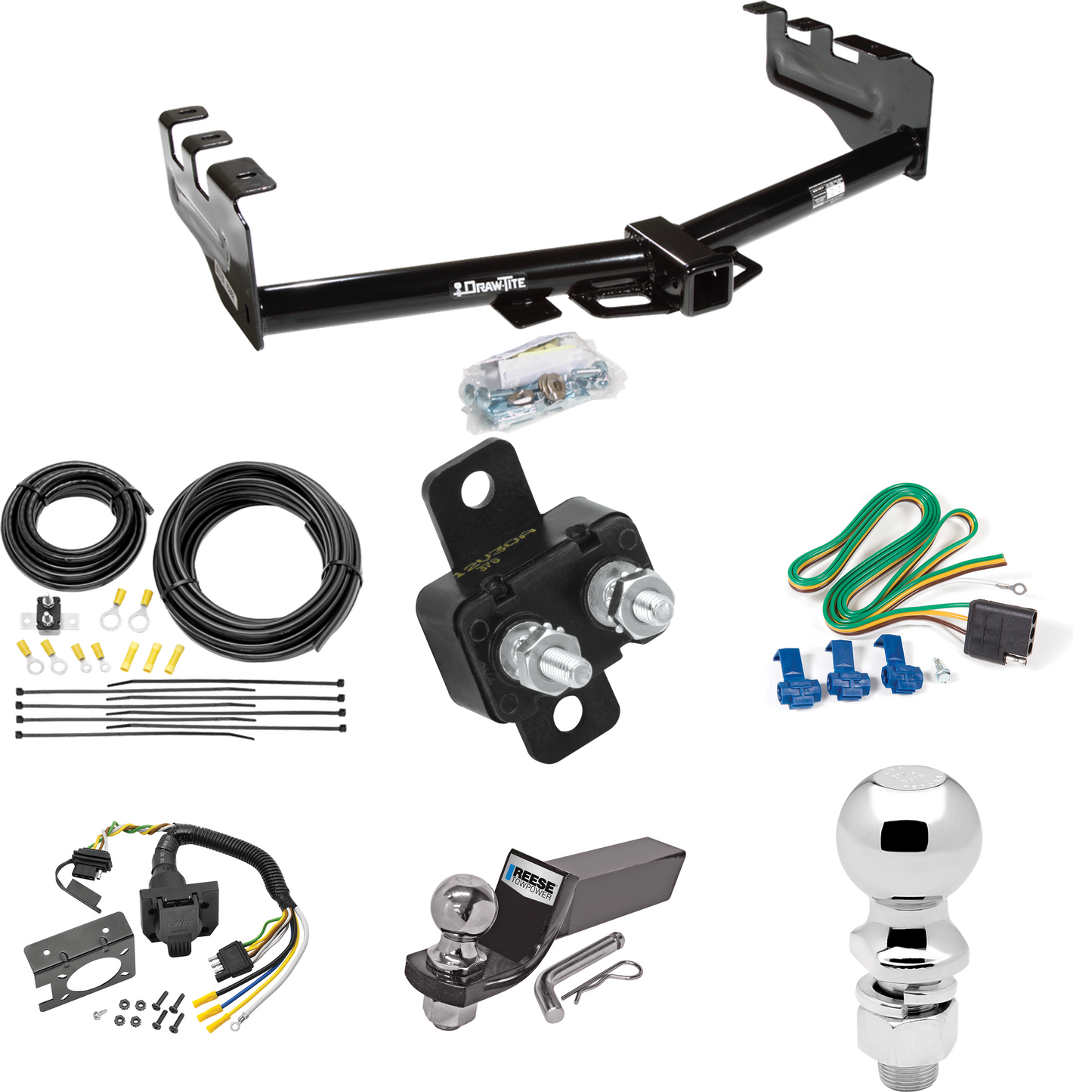 Se adapta al paquete de enganche de remolque Chevrolet Silverado 2500 1999-2002 con cableado RV de 7 vías + bola de 2" y 2-5/16" + soporte de caída de Draw-Tite