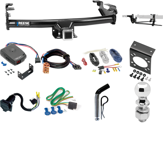 Fits 2005-2007 Chevrolet Silverado 1500 HD Trailer Hitch Tow PKG w/ 8K Round Bar Weight Distribution Hitch w/ 2-5/16" Ball + 2" Ball + Pin/Clip + Pro Series Pilot Brake Control + Plug & Play BC Adapter + 7-Way RV Wiring (For (Classic) Models) By Rees