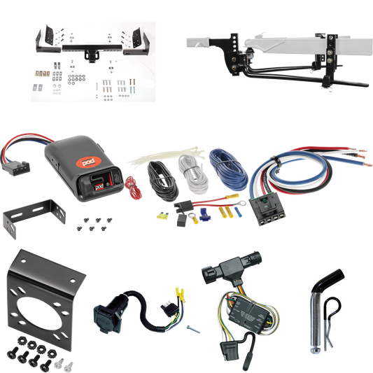 Fits 1993-1997 Ford Ranger Trailer Hitch Tow PKG w/ 6K Round Bar Weight Distribution Hitch w/ 2-5/16" Ball + Pin/Clip + Pro Series POD Brake Control + Generic BC Wiring Adapter + 7-Way RV Wiring (Excludes: w/Rear Fascia Models) By Reese Towpower