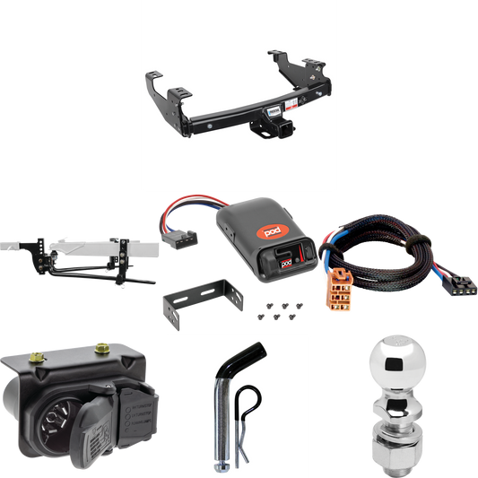 Fits 2007-2007 GMC Sierra 1500 HD Trailer Hitch Tow PKG w/ 8K Round Bar Weight Distribution Hitch w/ 2-5/16" Ball + 2" Ball + Pin/Clip + Pro Series POD Brake Control + Plug & Play BC Adapter + 7-Way RV Wiring (For (Classic), 6.6 ft. Bed Models) By Re