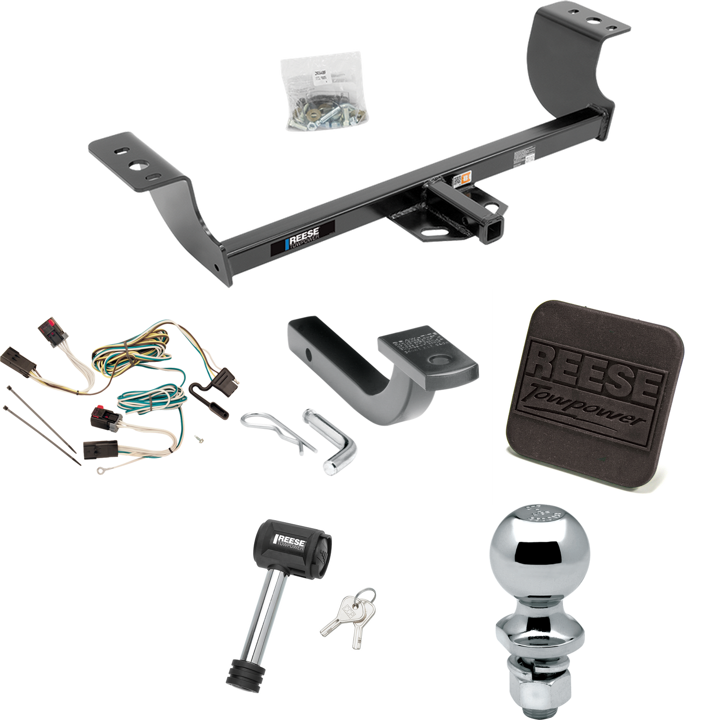 Fits 2008-2014 Dodge Challenger Trailer Hitch Tow PKG w/ 4-Flat Wiring Harness + Draw-Bar + 2" Ball + Hitch Cover + Hitch Lock (Excludes: w/Quad Tip Exhaust Models) By Reese Towpower