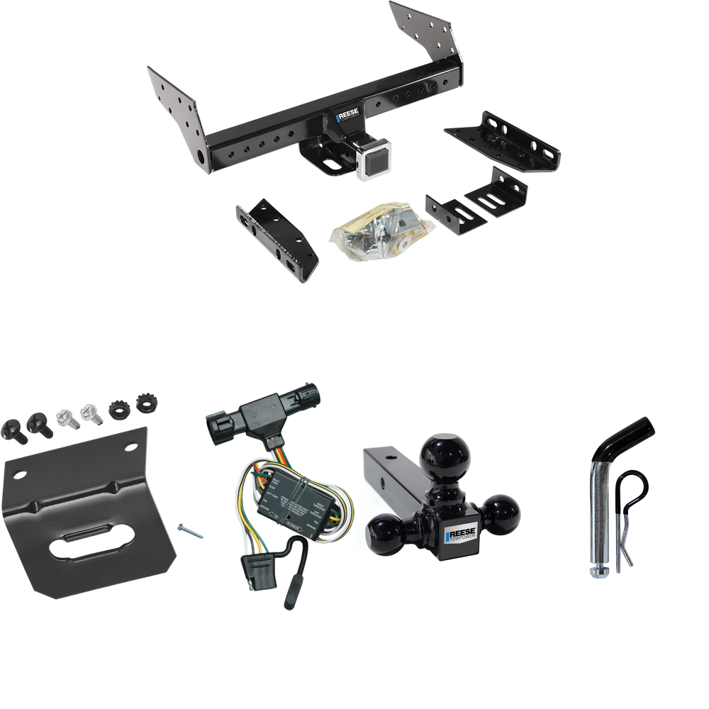 Fits 1994-2009 Mazda B4000 Trailer Hitch Tow PKG w/ 4-Flat Wiring Harness + Triple Ball Ball Mount 1-7/8" & 2" & 2-5/16" Trailer Balls + Pin/Clip + Wiring Bracket By Reese Towpower