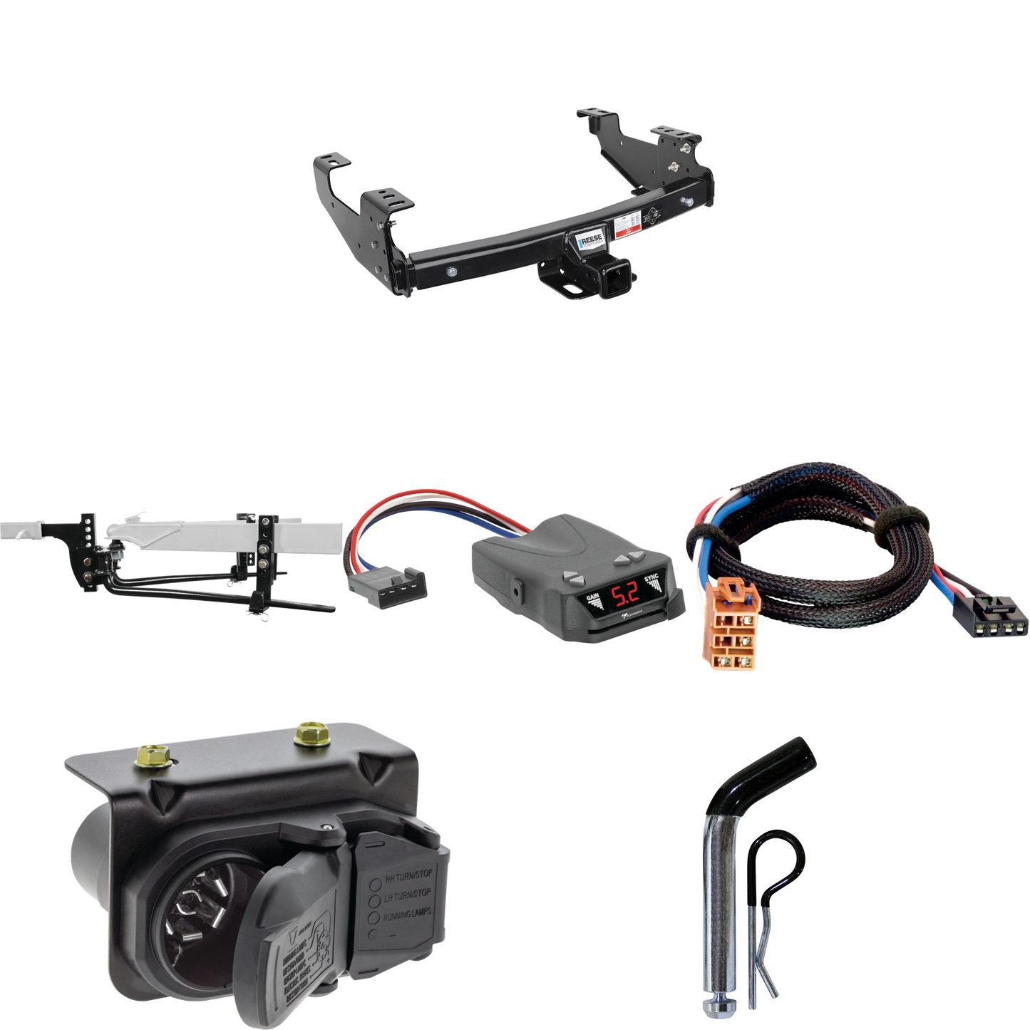 Fits 2007-2007 GMC Sierra 1500 Trailer Hitch Tow PKG w/ 8K Round Bar Weight Distribution Hitch w/ 2-5/16" Ball + Pin/Clip + Tekonsha Brakeman IV Brake Control + Plug & Play BC Adapter + 7-Way RV Wiring (For (Classic) Models) By Reese Towpower