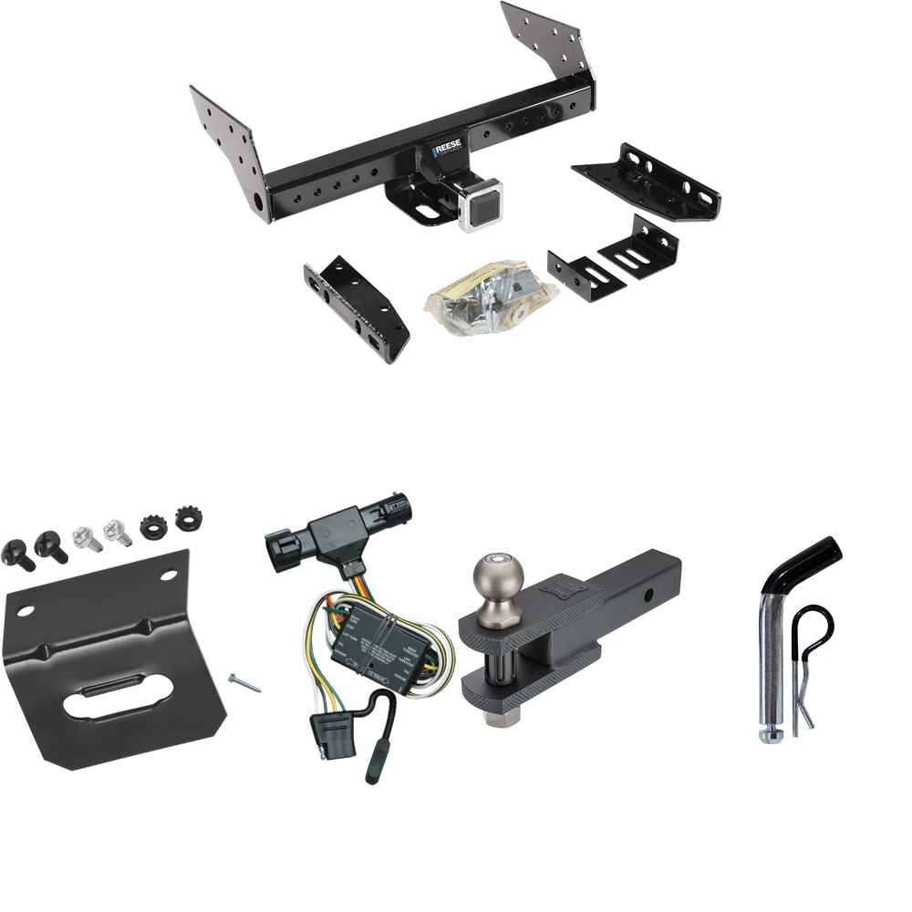 Fits 1993-1997 Ford Ranger Trailer Hitch Tow PKG w/ 4-Flat Wiring Harness + Clevis Hitch Ball Mount w/ 2" Ball + Pin/Clip + Wiring Bracket (Excludes: w/Rear Fascia Models) By Reese Towpower