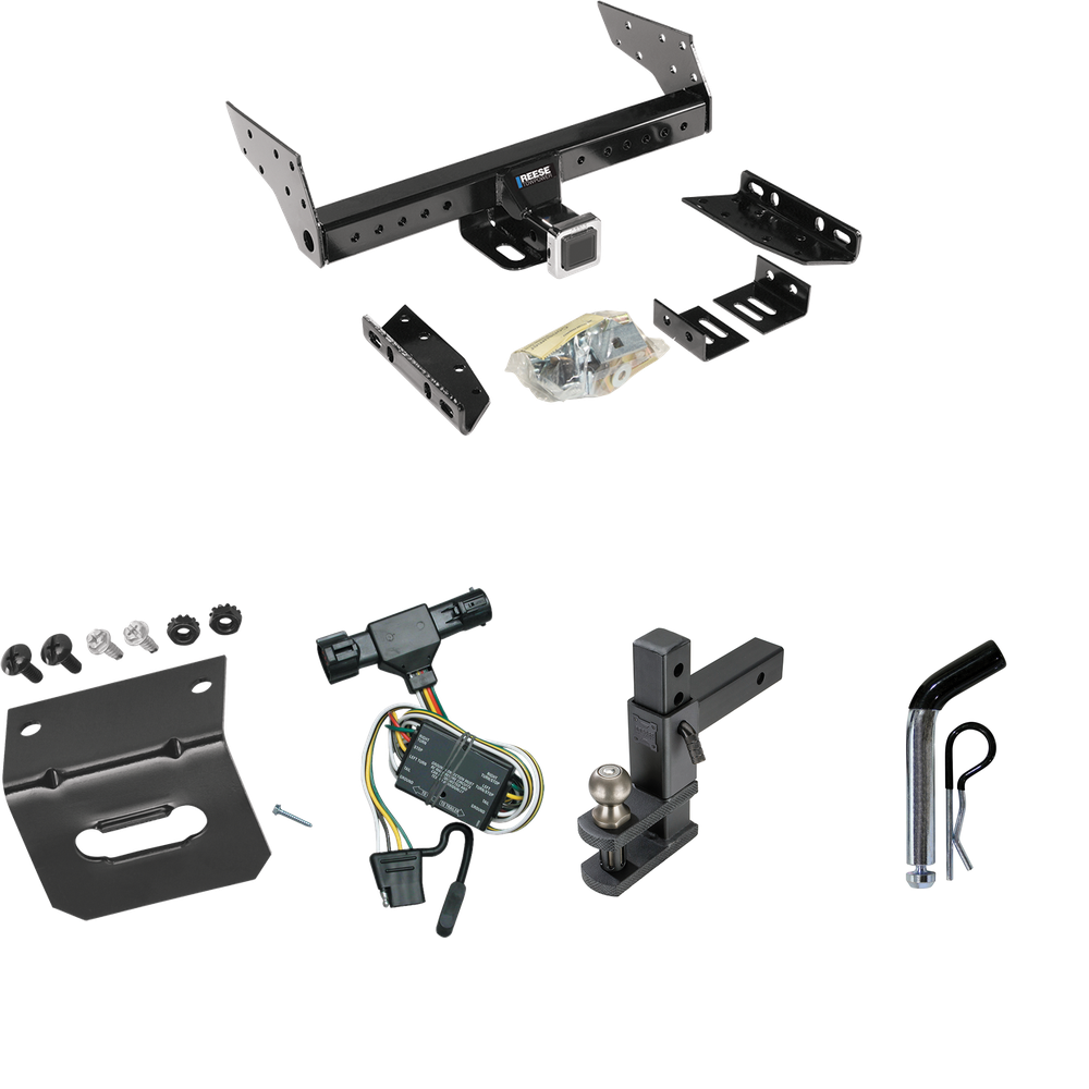 Fits 1998-2001 Mazda B2500 Trailer Hitch Tow PKG w/ 4-Flat Wiring Harness + Adjustable Drop Rise Clevis Hitch Ball Mount w/ 2" Ball + Pin/Clip + Wiring Bracket By Reese Towpower