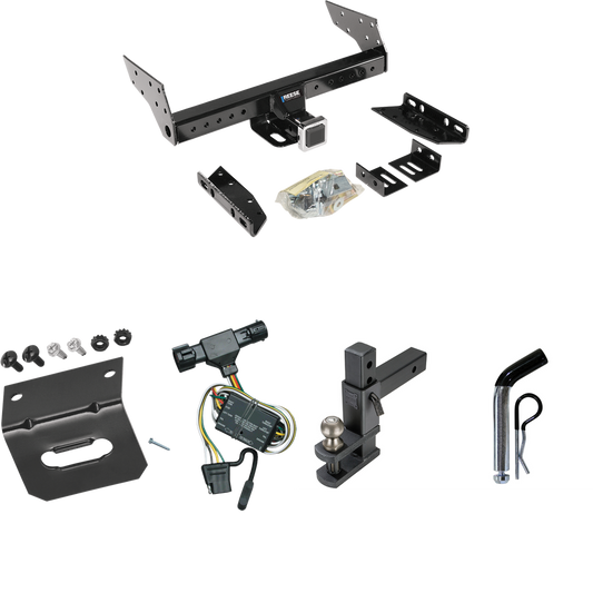 Fits 1998-2001 Mazda B2500 Trailer Hitch Tow PKG w/ 4-Flat Wiring Harness + Adjustable Drop Rise Clevis Hitch Ball Mount w/ 2" Ball + Pin/Clip + Wiring Bracket By Reese Towpower