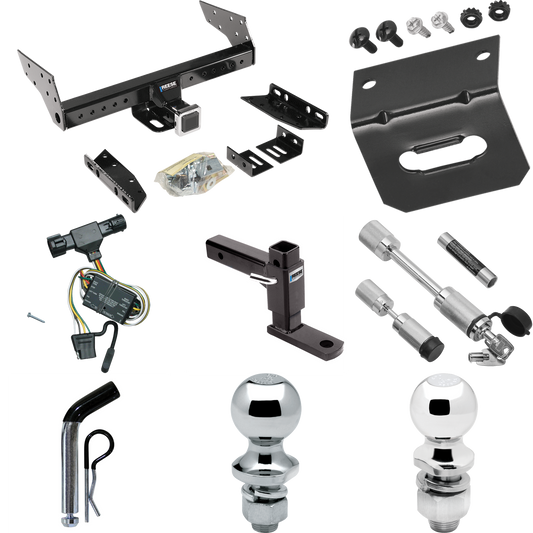 Fits 1993-1997 Ford Ranger Trailer Hitch Tow PKG w/ 4-Flat Wiring Harness + Adjustable Drop Rise Ball Mount + Pin/Clip + 2" Ball + 1-7/8" Ball + Dual Hitch & Coupler Locks (Excludes: w/Rear Fascia Models) By Reese Towpower