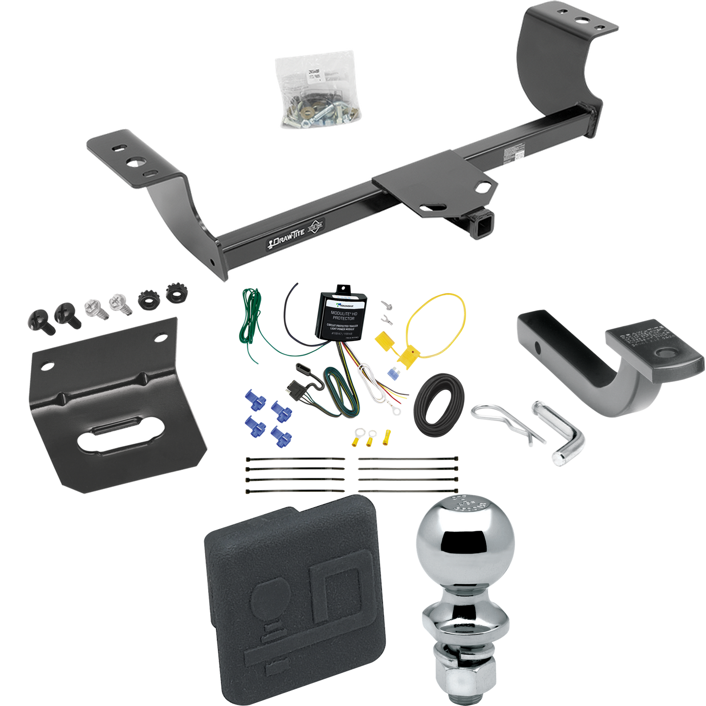 Se adapta al paquete de remolque con enganche para remolque Dodge Magnum 2005-2008 con arnés de cableado de 4 planos + barra de tracción + bola de 2" + soporte de cableado + cubierta de enganche de Draw-Tite