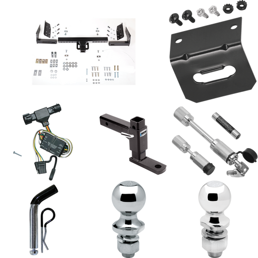 Fits 1994-2009 Mazda B-Series Trailer Hitch Tow PKG w/ 4-Flat Wiring Harness + Adjustable Drop Rise Ball Mount + Pin/Clip + 2" Ball + 1-7/8" Ball + Dual Hitch & Coupler Locks By Reese Towpower