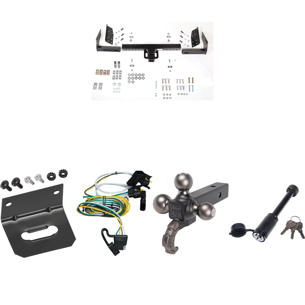 Fits 2000-2003 Ford Ranger Trailer Hitch Tow PKG w/ 4-Flat Wiring + Triple Ball Tactical Ball Mount 1-7/8" & 2" & 2-5/16" Balls w/ Tow Hook + Tactical Dogbone Lock + Wiring Bracket (Excludes: Flareside or w/Rear Fascia Models) By Reese Towpower