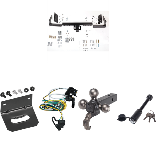 Fits 2000-2003 Ford Ranger Trailer Hitch Tow PKG w/ 4-Flat Wiring + Triple Ball Tactical Ball Mount 1-7/8" & 2" & 2-5/16" Balls w/ Tow Hook + Tactical Dogbone Lock + Wiring Bracket (Excludes: Flareside or w/Rear Fascia Models) By Reese Towpower