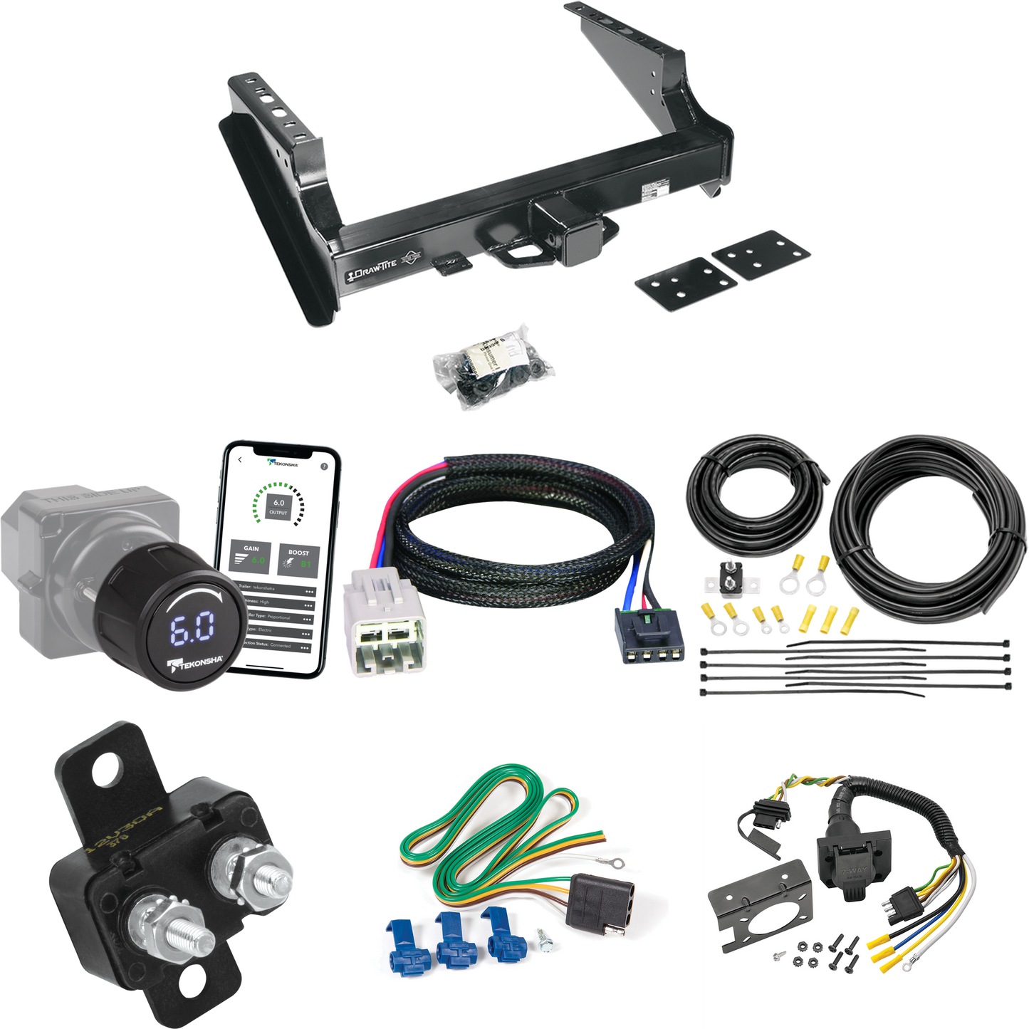 Fits 2005-2007 Ford F-350 Super Duty Trailer Hitch Tow PKG w/ Tekonsha Prodigy iD Bluetooth Wireless Brake Control + Plug & Play BC Adapter + 7-Way RV Wiring (Excludes: Cab & Chassis Models) By Draw-Tite