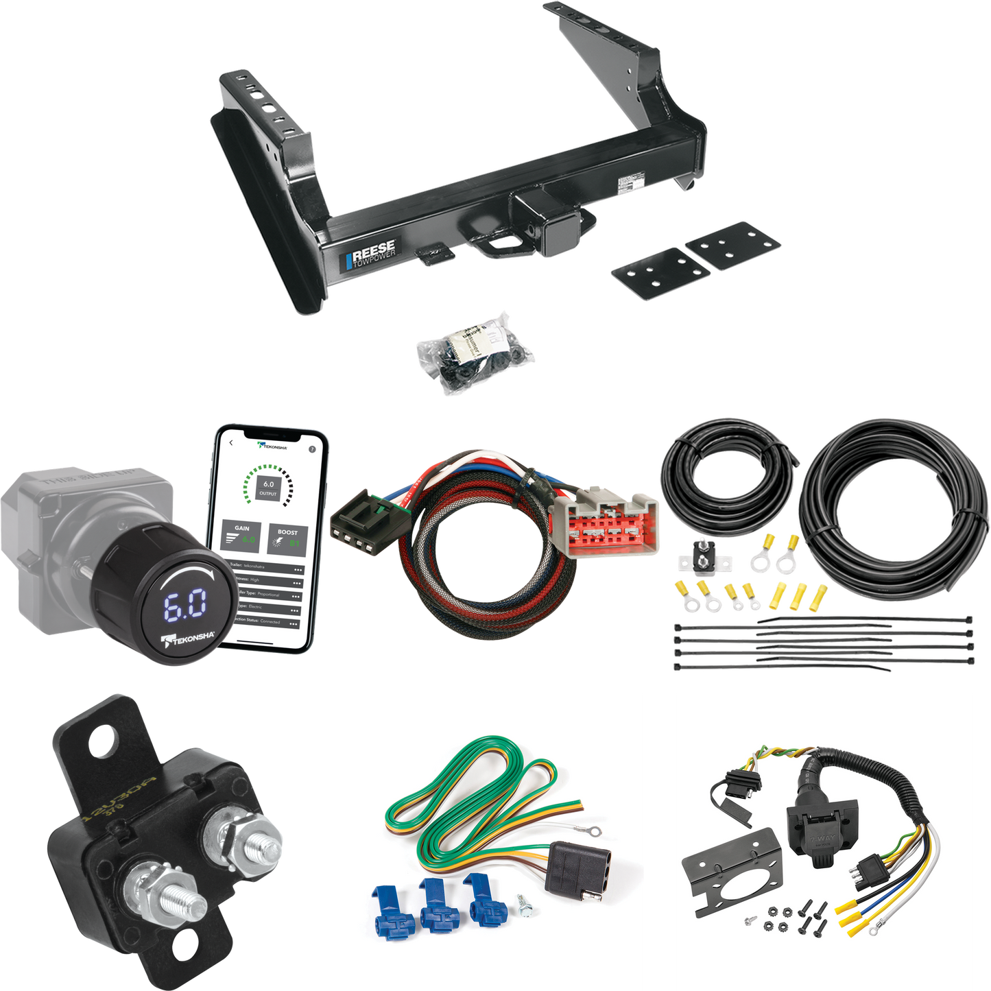 Fits 2021-2023 Ford F-450 Super Duty Trailer Hitch Tow PKG w/ Tekonsha Prodigy iD Bluetooth Wireless Brake Control + Plug & Play BC Adapter + 7-Way RV Wiring (Excludes: Cab & Chassis Models) By Reese Towpower