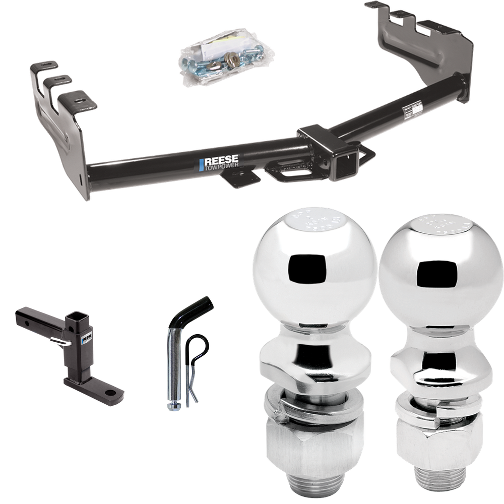 Fits 1999-2002 Chevrolet Silverado 1500 Trailer Hitch Tow PKG w/ Adjustable Drop Rise Ball Mount + Pin/Clip + 2" Ball + 2-5/16" Ball By Reese Towpower