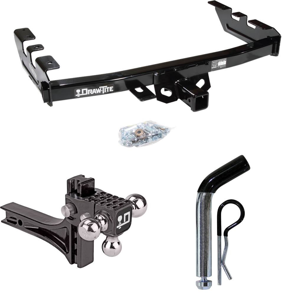 Fits 1999-2002 GMC Sierra 1500 Trailer Hitch Tow PKG w/ Adjustable Drop Rise Triple Ball Ball Mount 1-7/8" & 2" & 2-5/16" Trailer Balls + Pin/Clip By Draw-Tite