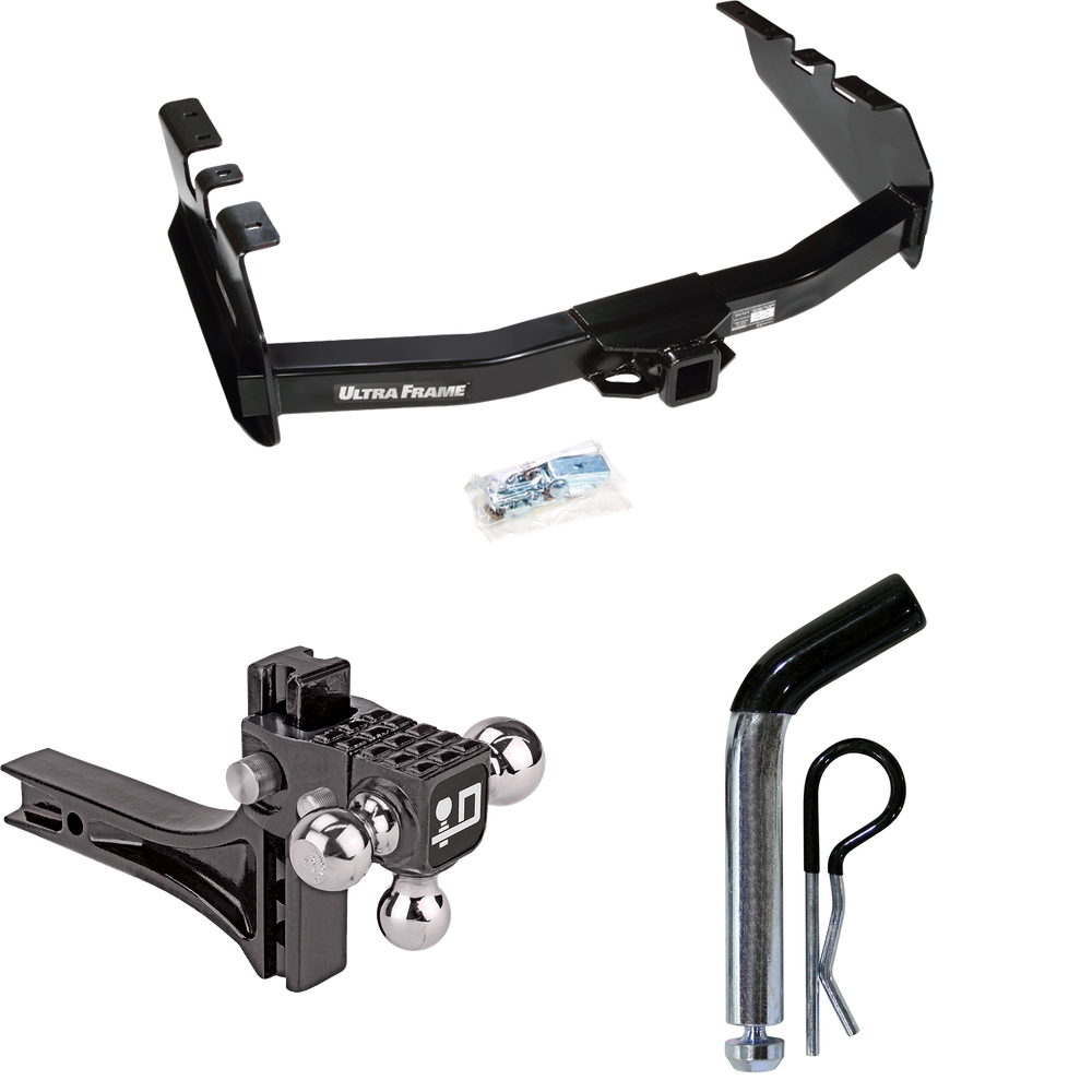 Se adapta al paquete de remolque de enganche para remolque Chevrolet Silverado 2500 1999-2004 con soporte de bola triple ajustable con elevación de caída, bolas de remolque de 1-7/8" y 2" y 2-5/16" + pasador/clip de Draw-Tite