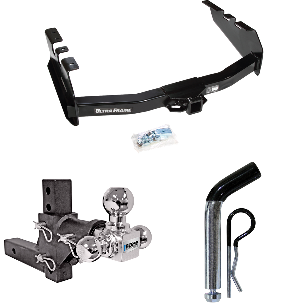 Fits 2005-2007 Chevrolet Silverado 1500 HD Trailer Hitch Tow PKG w/ Adjustable Drop Rise Triple Ball Ball Mount 1-7/8" & 2" & 2-5/16" Trailer Balls + Pin/Clip (For (Classic) Models) By Draw-Tite