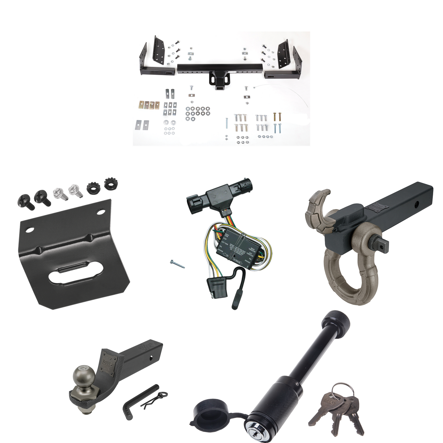 Fits 1994-2009 Mazda B-Series Trailer Hitch Tow PKG w/ 4-Flat Wiring + Interlock Tactical Starter Kit w/ 2" Drop & 2" Ball + Tactical Hook & Shackle Mount + Tactical Dogbone Lock + Wiring Bracket By Reese Towpower