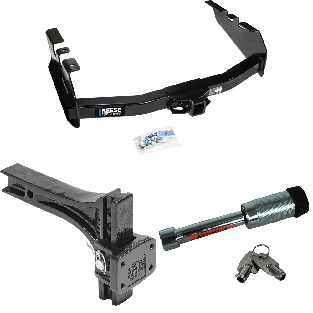 Fits 2001-2003 Chevrolet Silverado 1500 HD Trailer Hitch Tow PKG w/ Adjustable Pintle Hook Mounting Plate + Hitch Lock By Reese Towpower