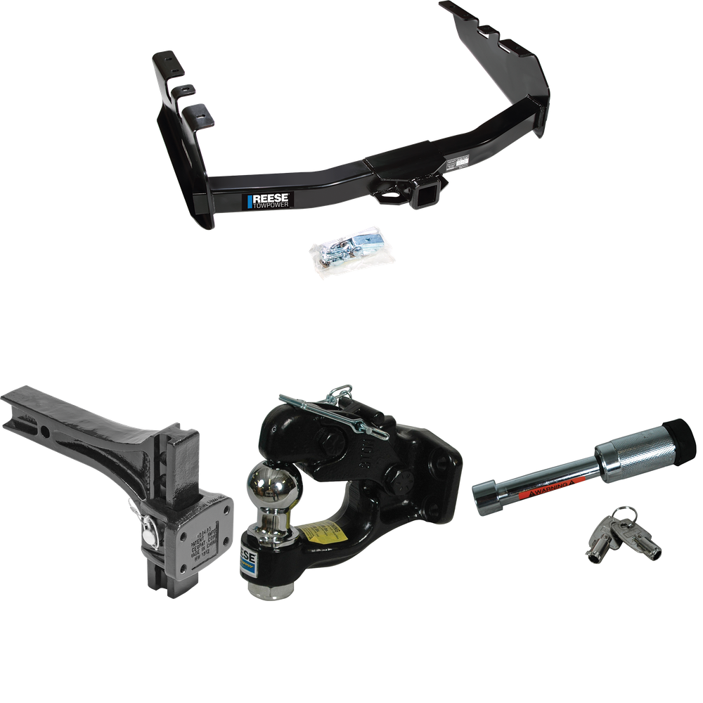 Fits 1999-2002 GMC Sierra 1500 Trailer Hitch Tow PKG w/ Adjustable Pintle Hook Mounting Plate + Pintle Hook & 1-7/8" Ball Combination + Hitch Lock By Reese Towpower