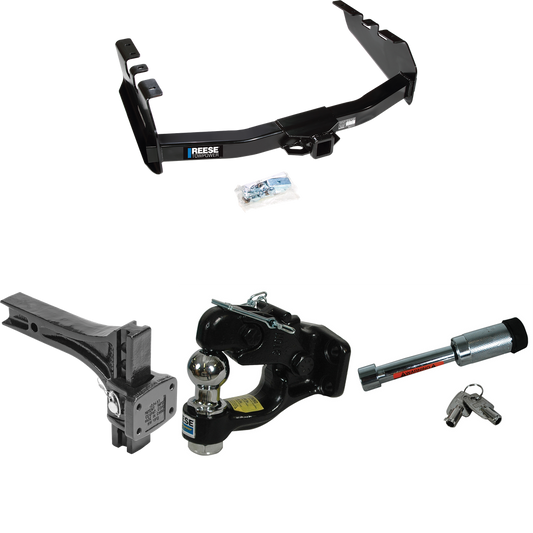 Fits 1999-2002 GMC Sierra 1500 Trailer Hitch Tow PKG w/ Adjustable Pintle Hook Mounting Plate + Pintle Hook & 1-7/8" Ball Combination + Hitch Lock By Reese Towpower