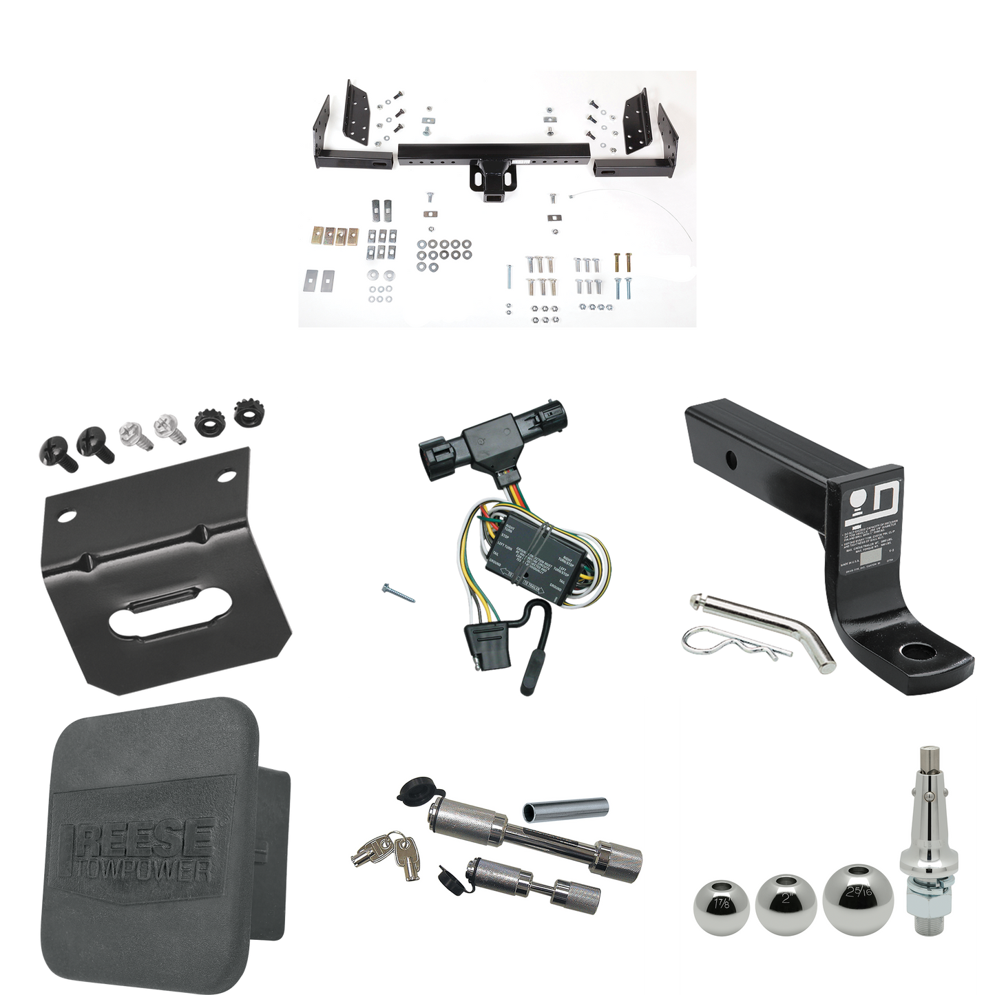 Fits 1993-1997 Ford Ranger Trailer Hitch Tow PKG w/ 4-Flat Wiring + Ball Mount w/ 4" Drop + Interchangeable Ball 1-7/8" & 2" & 2-5/16" + Wiring Bracket + Dual Hitch & Coupler Locks + Hitch Cover (Excludes: w/Rear Fascia Models) By Reese Towpower